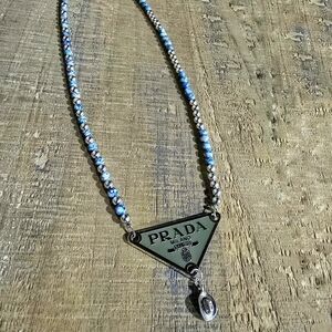 Prada Blue and Silver Beaded Western Pendant Necklace